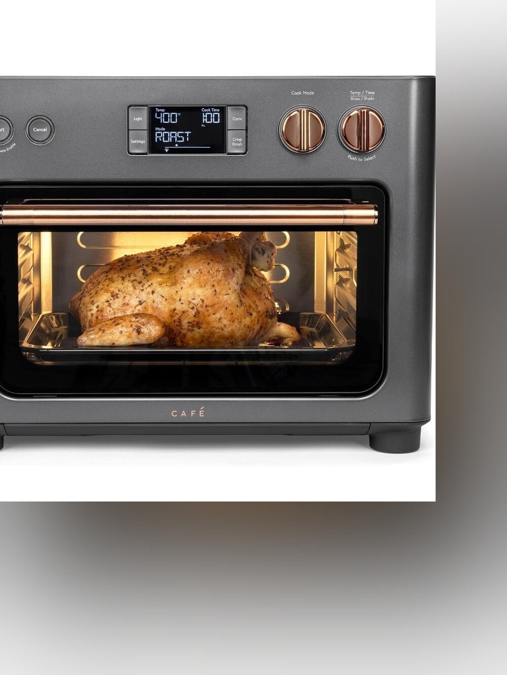 Cafe Matte Black Countertop Toaster Oven with Air Fryer Copper Accents NEW